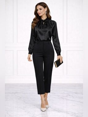 RACHEL ZOE Black Satin Blouse